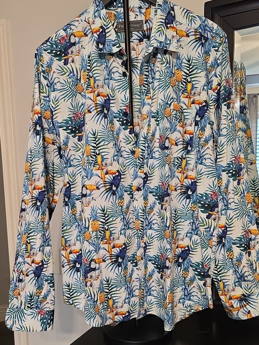 Paisley & Gray Tropical Toucan Print Shirt in Blue, Yellow & Green